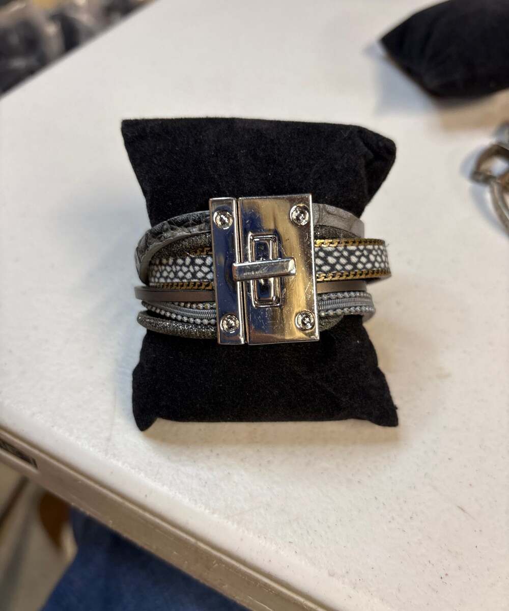 Express Grey Metallic Snakeskin Multi-Strand Turnlock Cuff Bracelet